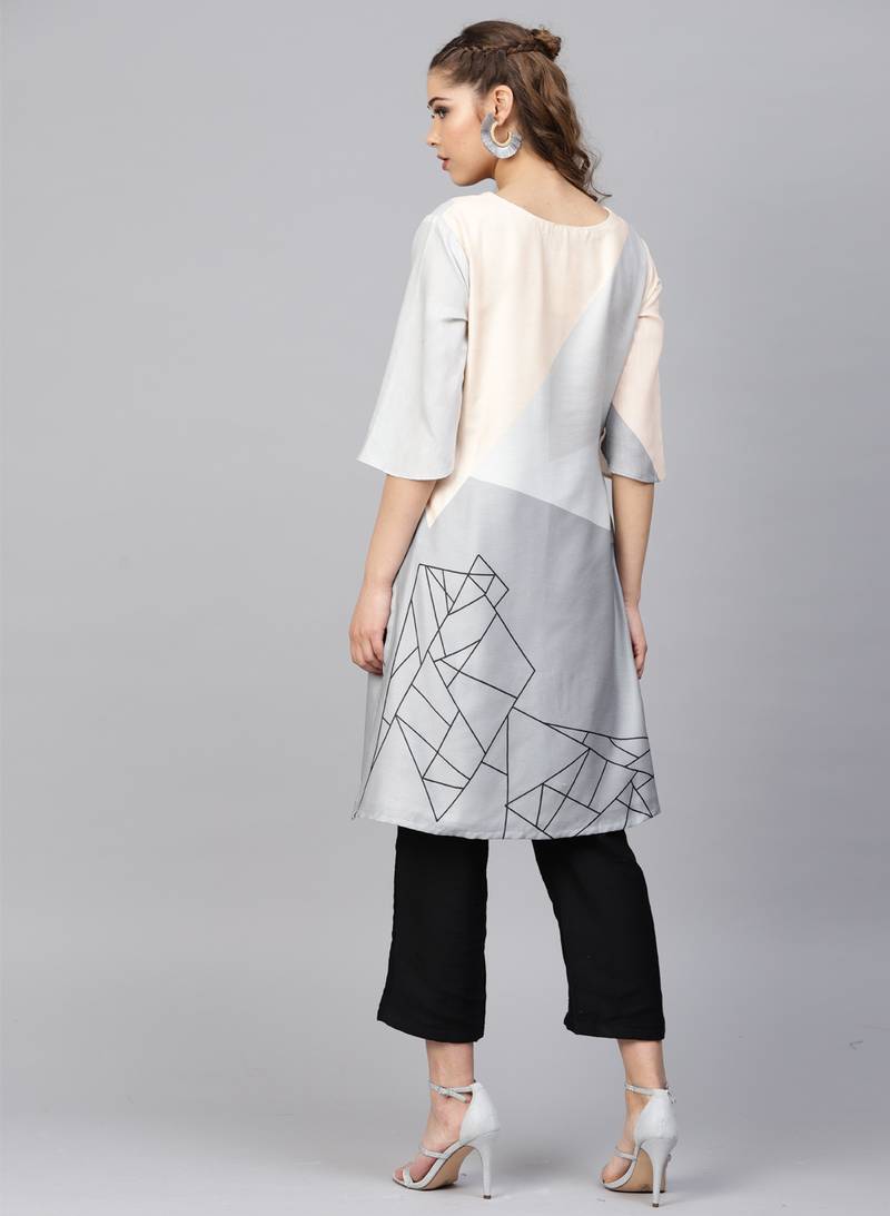 Off White & Black Cotton Blend Striped Kurta Palazzo Set