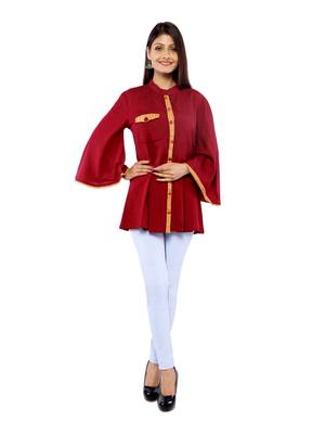 Maroon Rayon Flex Solid Tunics Top 1
