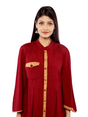 Maroon Rayon Flex Solid Tunics Top 2