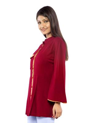 Maroon Rayon Flex Solid Tunics Top 4