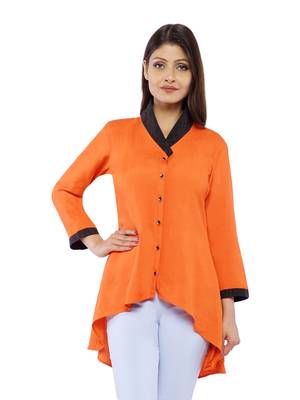 Orange Rayon Flex Solid Tunics Top 2