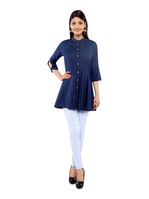 Navy Blue Rayon Flex Solid Tunics Top 1