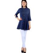 Navy Blue Rayon Flex Solid Tunics Top