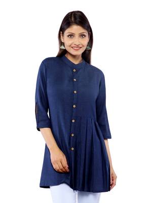 Navy Blue Rayon Flex Solid Tunics Top 2