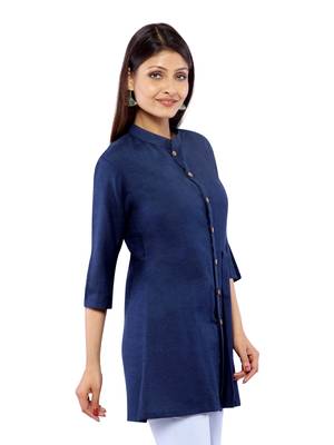 Navy Blue Rayon Flex Solid Tunics Top 3