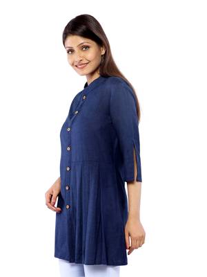 Navy Blue Rayon Flex Solid Tunics Top 4