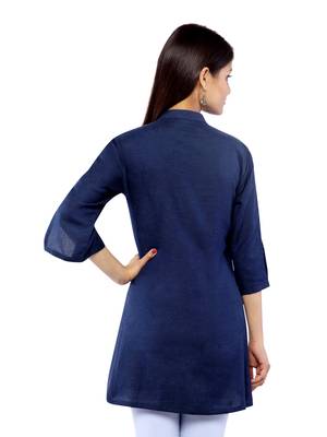 Navy Blue Rayon Flex Solid Tunics Top 5