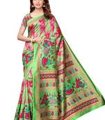 green printed south silk saree with blouse
