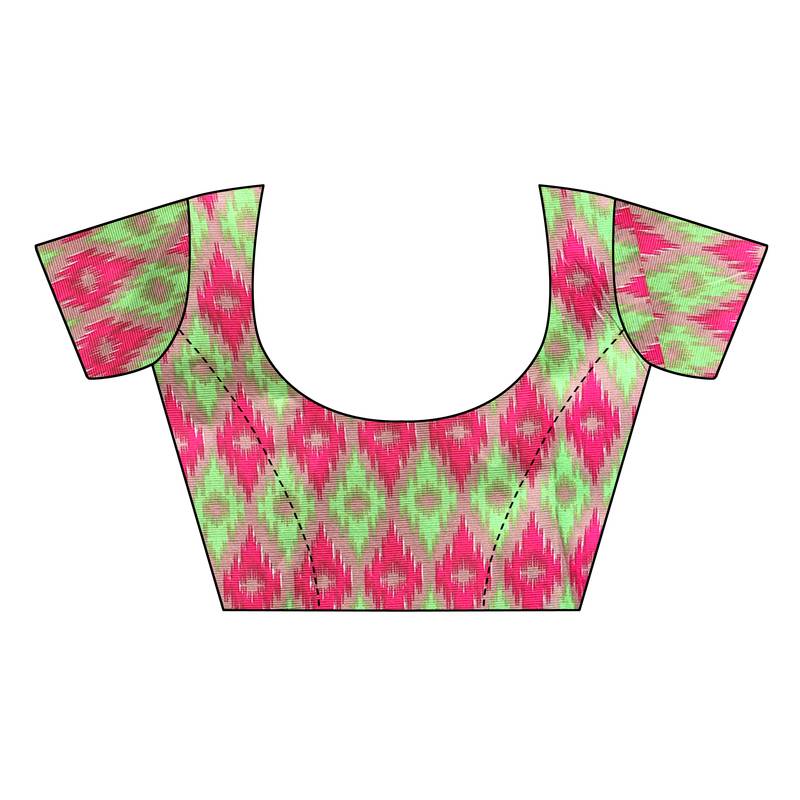 green printed south silk saree with blouse