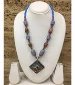 Afghani Tibetan Gold Plate Brass Multi-Color Pendant Purple Stone Blue Beads Necklace