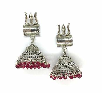 Afghani Antique German Silver Oxidised Plated Tribal Om Trishul Dangle Drop Jhumki Traditional Earring 1