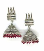 Afghani Antique German Silver Oxidised Plated Tribal Om Trishul Dangle Drop Jhumki Traditional Earring