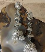 Afghani Antique Silver Oxidised Plated Tribal Peacock Dangle Drop Jhumki Traditional Logo Earrings