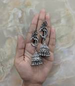 Afghani Antique German Silver Oxidised Plated Tribal Om Trishul Dangle Drop Jhumki Traditional Earring
