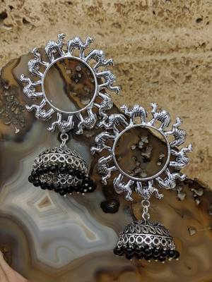 Afghani Antique Silver Oxidised Plated Tribal Jhumki Traditional Camel Animal Dangle Drop Earrings 2