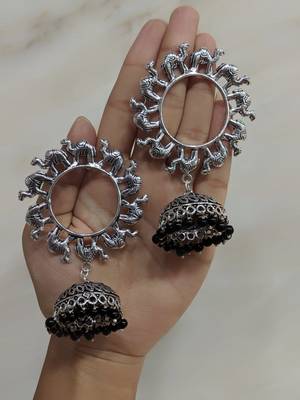 Afghani Antique Silver Oxidised Plated Tribal Jhumki Traditional Camel Animal Dangle Drop Earrings 3