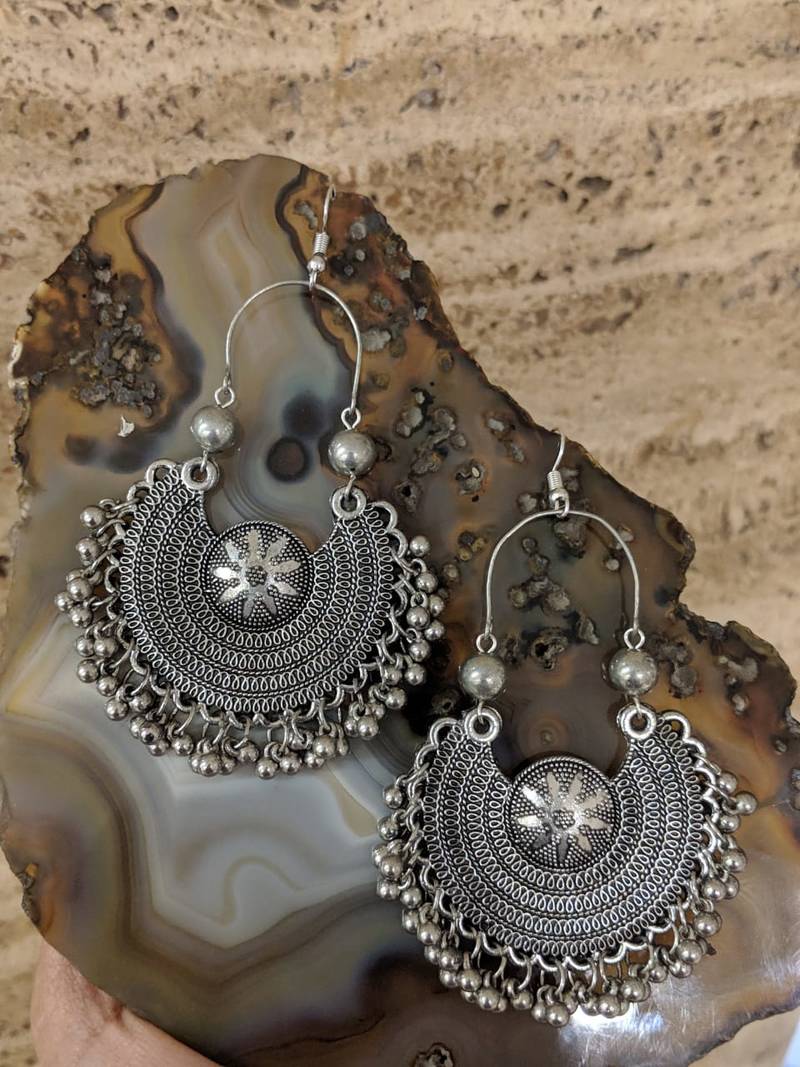 Traditional Silver Oxidised Dangle Earrings For Women