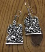 Fancy Antique German Silver Oxidised Plated Tribal Maha-Durga Maa Temple Lightweight Hook Earrings