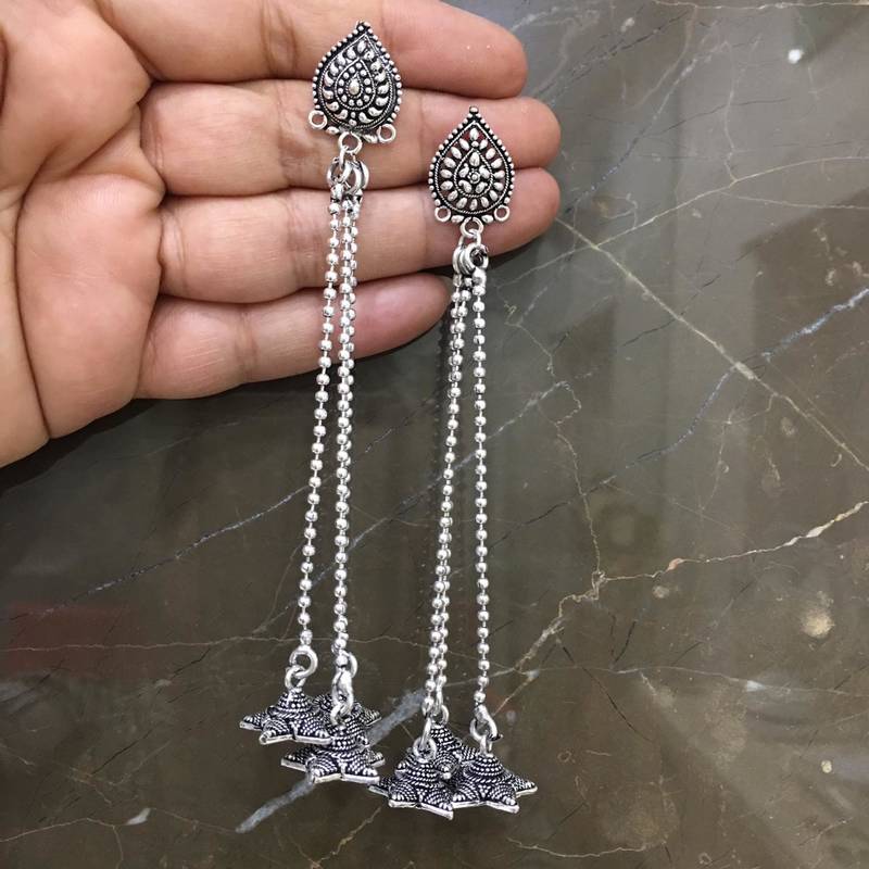 Afghani Antique Silver Oxidised Plated Layer Jhumki Traditional