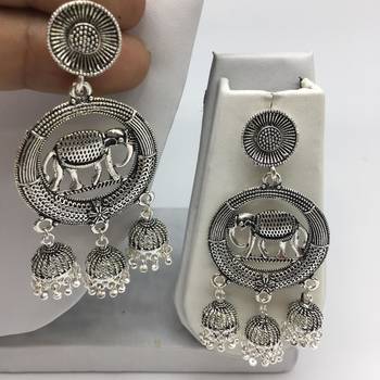 Afghani Antique Silver Oxidised Plated Jhumki Traditional Tribal Elephant Bells Dangle Drop Earrings 1