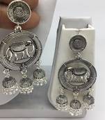 Afghani Antique Silver Oxidised Plated Jhumki Traditional Tribal Elephant Bells Dangle Drop Earrings