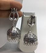 Afghani Antique Silver Oxidised Plated Jhumki Traditional Tribal Om Namah Shivay Dangle Drop Earrings