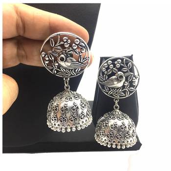 Afghani Antique Silver Oxidised Plated Jhumki Traditional Tribal Bird Statement Dangle Drop Earring 1
