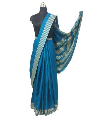 Blue woven cotton silk saree with blouse 1
