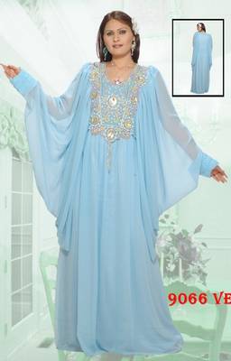 Aqua-blue embroidered georgette islamic-kaftans 1