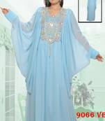 Aqua-blue embroidered georgette islamic-kaftans