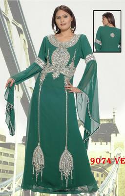 Teal-green embroidered georgette islamic-kaftans 1