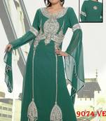 Teal-green embroidered georgette islamic-kaftans