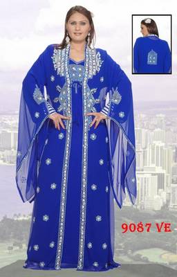 Royal-blue embroidered georgette islamic-kaftans 1