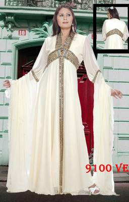 Off-white embroidered georgette islamic-kaftans 1