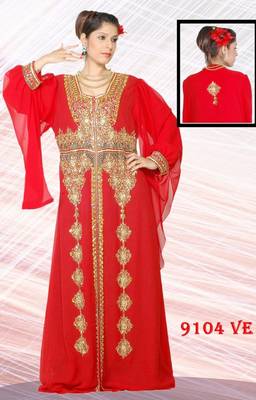 Red embroidered georgette islamic-kaftans 1