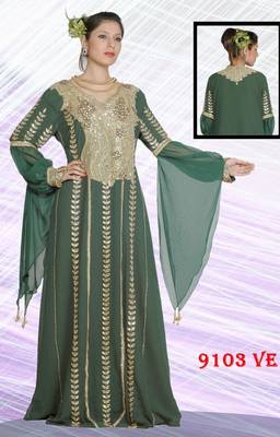 Teal-green embroidered georgette islamic-kaftans 1