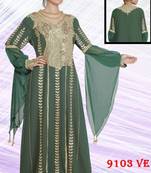 Teal-green embroidered georgette islamic-kaftans