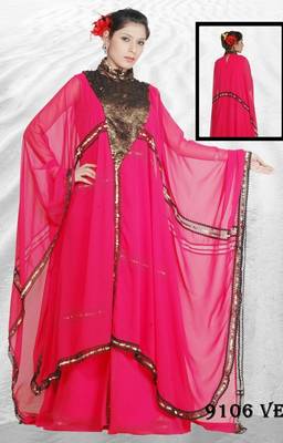 Rani-pink embroidered georgette islamic-kaftans 1