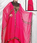 Rani-pink embroidered georgette islamic-kaftans