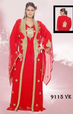Red embroidered georgette islamic-kaftans 1