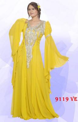 Yellow embroidered georgette islamic-kaftans 1