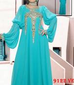 Aqua-blue embroidered georgette islamic-kaftans