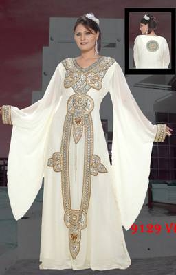 Off-white embroidered georgette islamic-kaftans 1