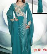 Teal-green embroidered georgette islamic-kaftans