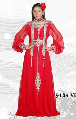 Red embroidered georgette islamic-kaftans 1
