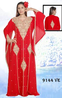 Red embroidered georgette islamic-kaftans 1