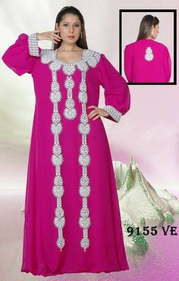 Rani-pink embroidered georgette islamic-kaftans 1