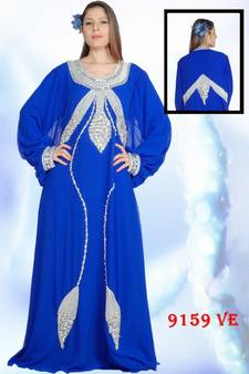 Royal-blue embroidered georgette islamic-kaftans