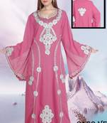 Baby-pink embroidered georgette islamic-kaftans