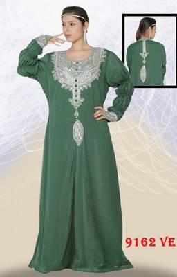 Dark-green embroidered georgette islamic-kaftans 1